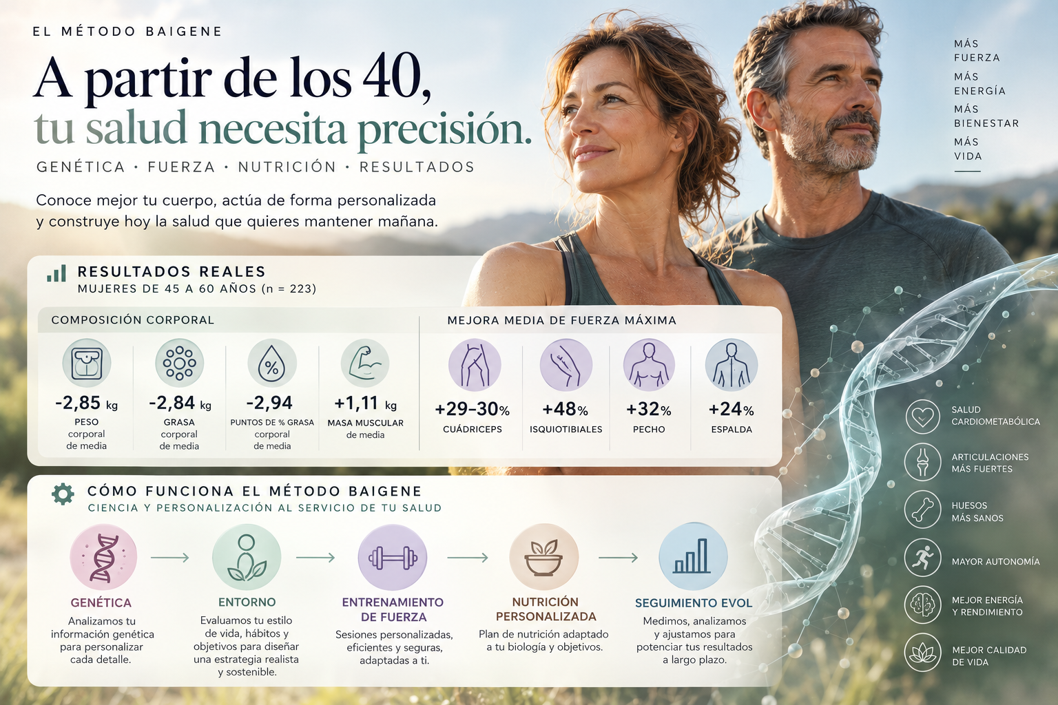 Hombre y mujer de mediana edad ilustrando la personalización de la salud a partir de los 40 años